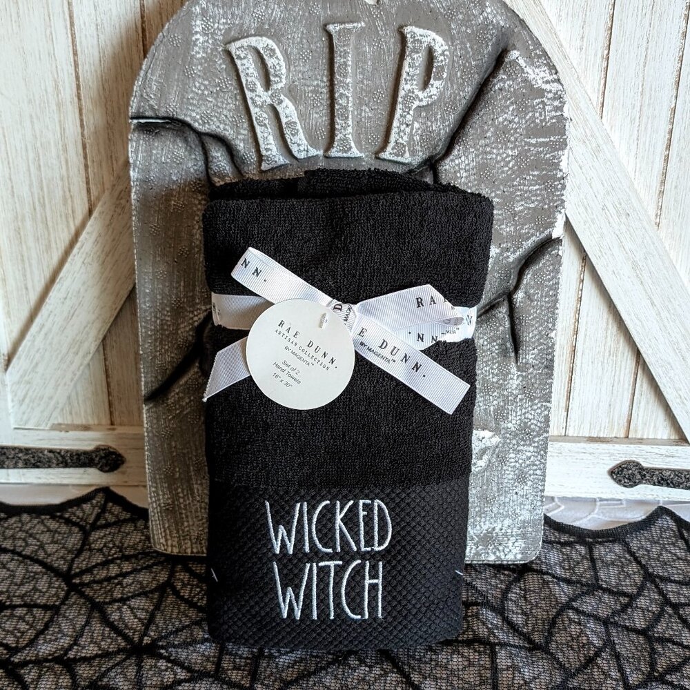 NWT Rae Dunn Wicked Witch 🧹& Handsome Devil 😈 Hand Towels 2021 Collection